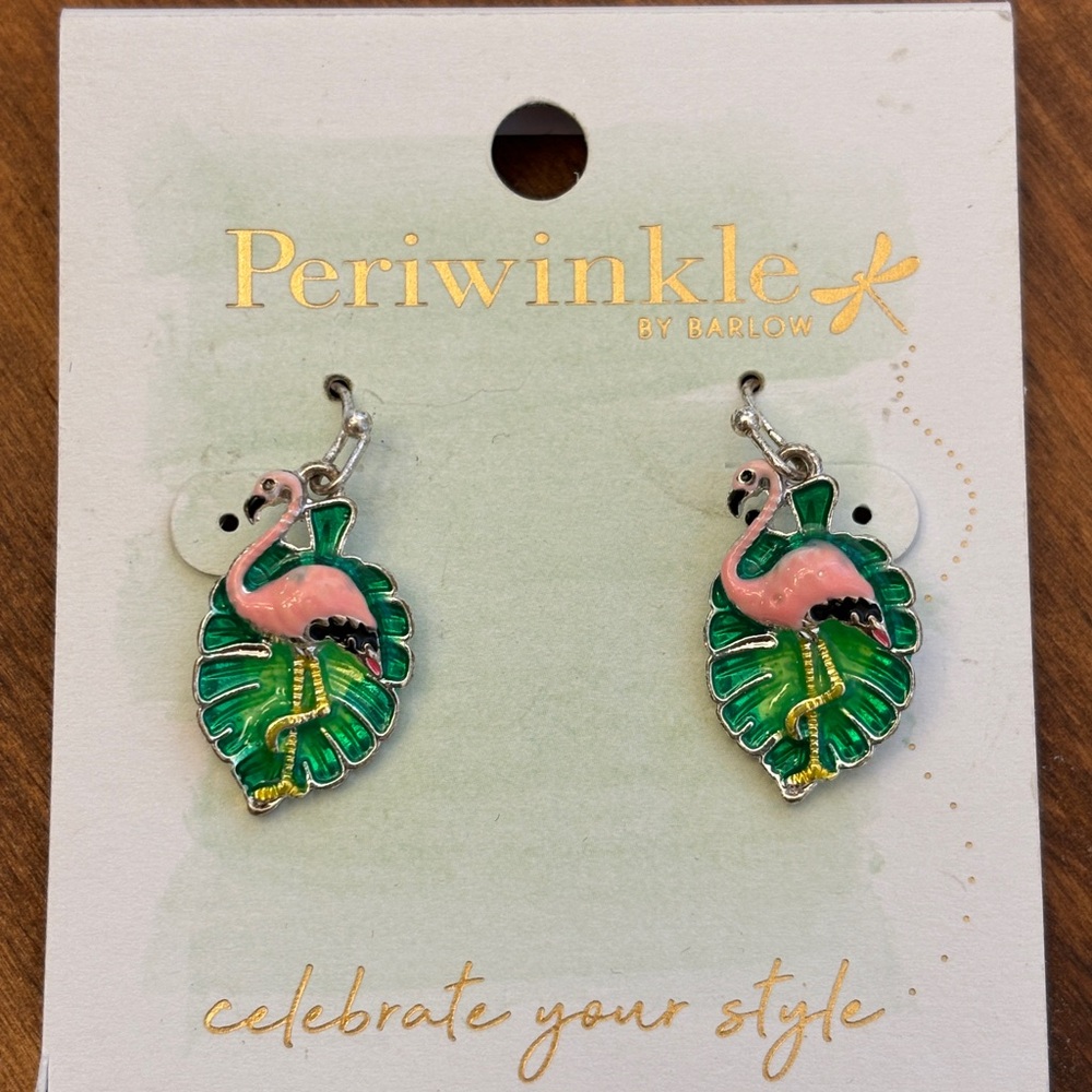 NWT Periwinkle by Barlow Flamingo and Palm Tree Earrings.